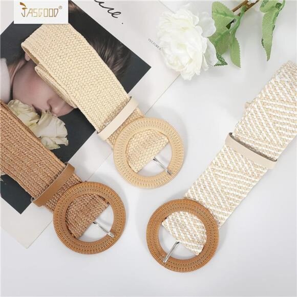 Straw Woven Elastic Stretch Belts Women Raffia Dress Waist Band Boho - Picture 3 of 7